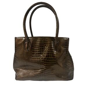 Vanessa Noel Brown Crocodile Print Leather  Handbag $3200 VALUE